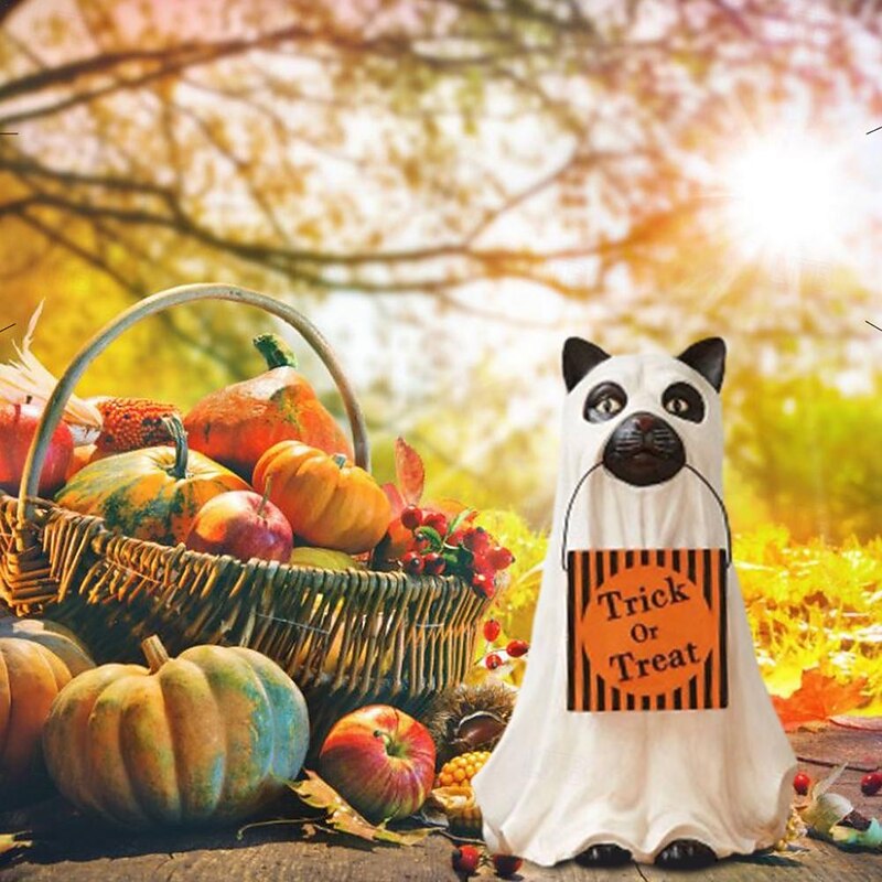 Cat Ghost Candy Jar Halloween Figurine Halloween Decoration Home kitten Pumpkin Ornaments for Home Decor Yard Indoor Patio4