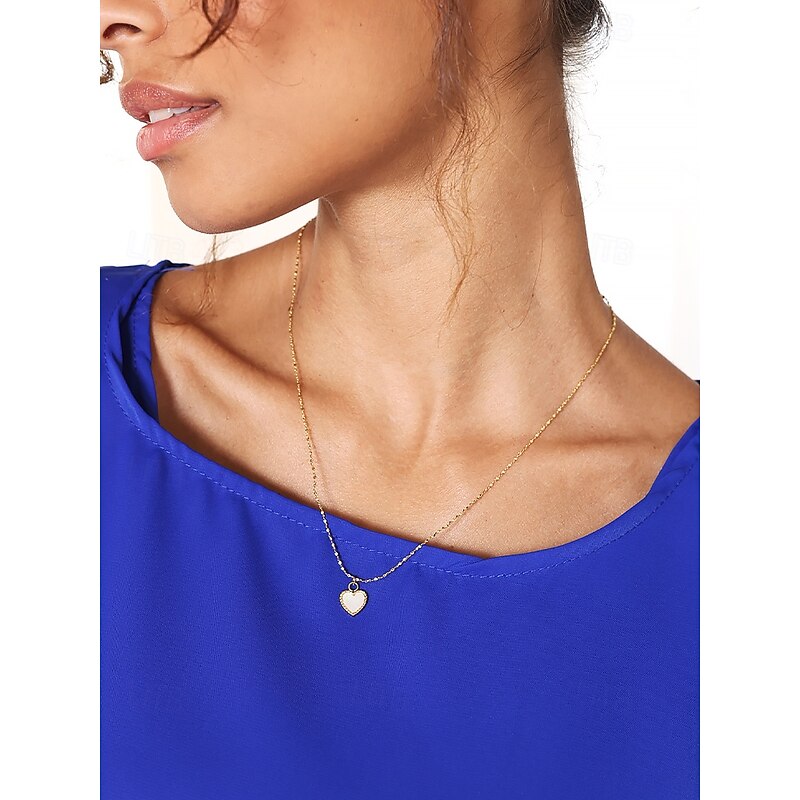 Women's Titanium Steel Heart Pendant Necklace with Shell Inlay - Adjustable Chain - Lightweight3