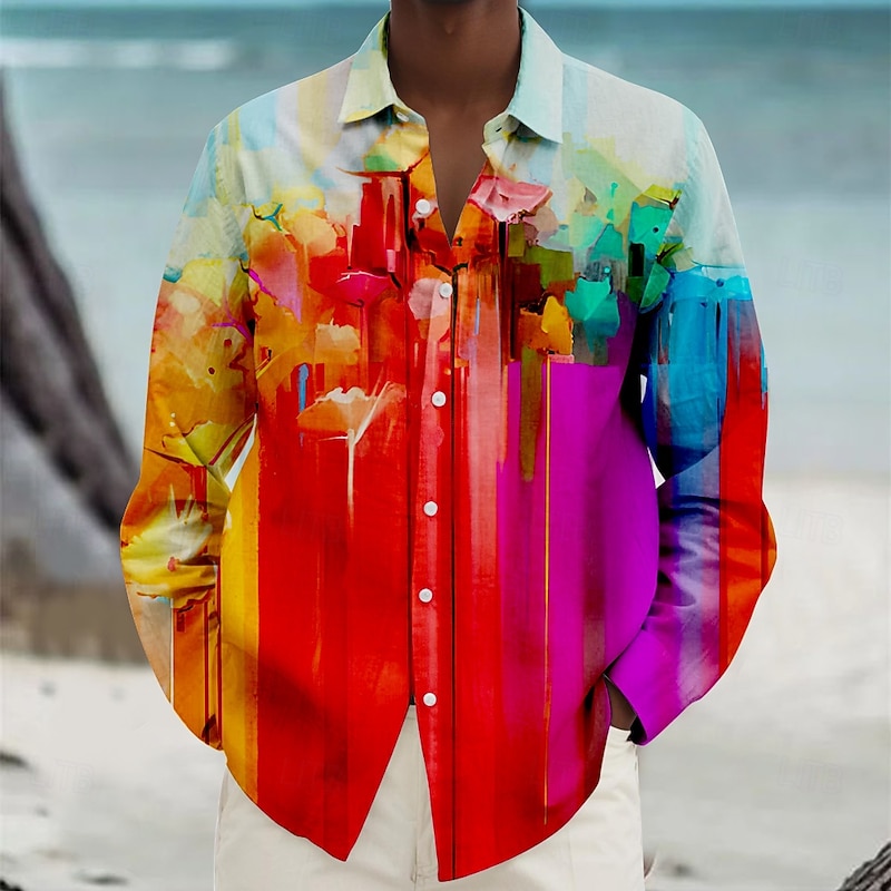 Men's Floral Tropical Flowers Beach Shirt Summer Hawaiian Shirt Button Up Shirt Long Sleeve Shirt Collared Shirts Hawaiian Casual Vacation Daily Yellow Red Blue S M L2