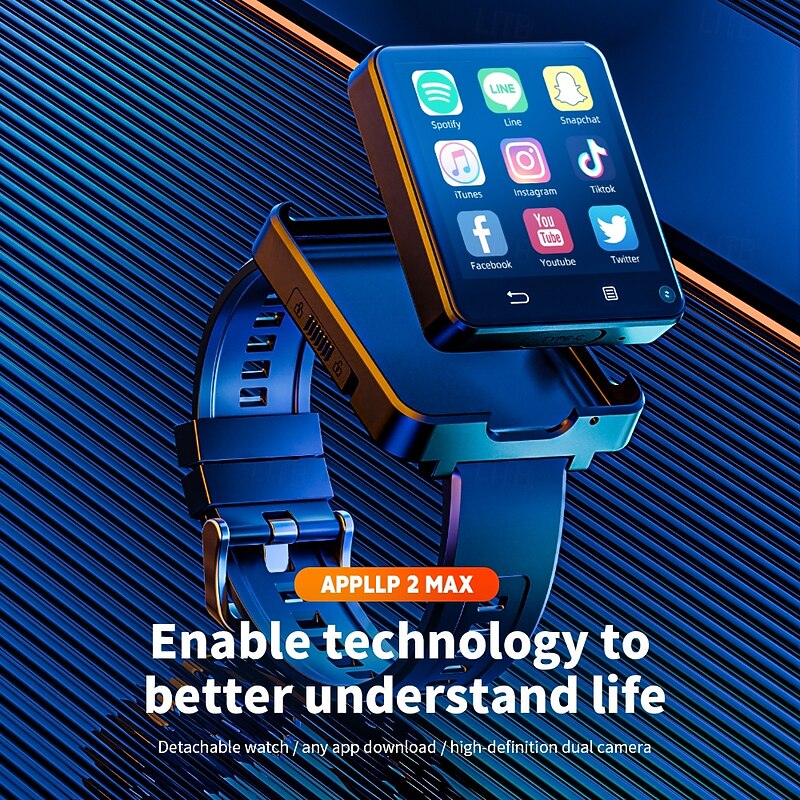 LOKMAT APPLLP 2 MAX Smart Watch 2.64 inch 4G LTE Cellular Smartwatch Phone 3G 4G Bluetooth Pedometer Call Reminder Alarm Clock Compatible with Null Women Men GPS Hands-Free Calls Media Control IPX-4