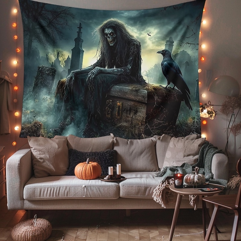 Halloween Decorations Hanging Tapestry Witches Castle Wall Art Large Tapestry Mural Decor Photograph Backdrop Blanket Curtain Home Bedroom Living Room Decoration3