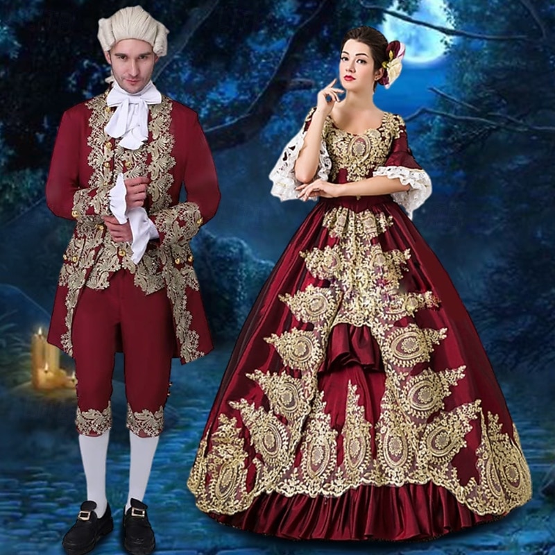 Couples Rococo Baroque Victorian Dress Up Outfits Halloween Group Couples Costumes Princess Prince Men's Women's Halloween Performance Party Masquerade