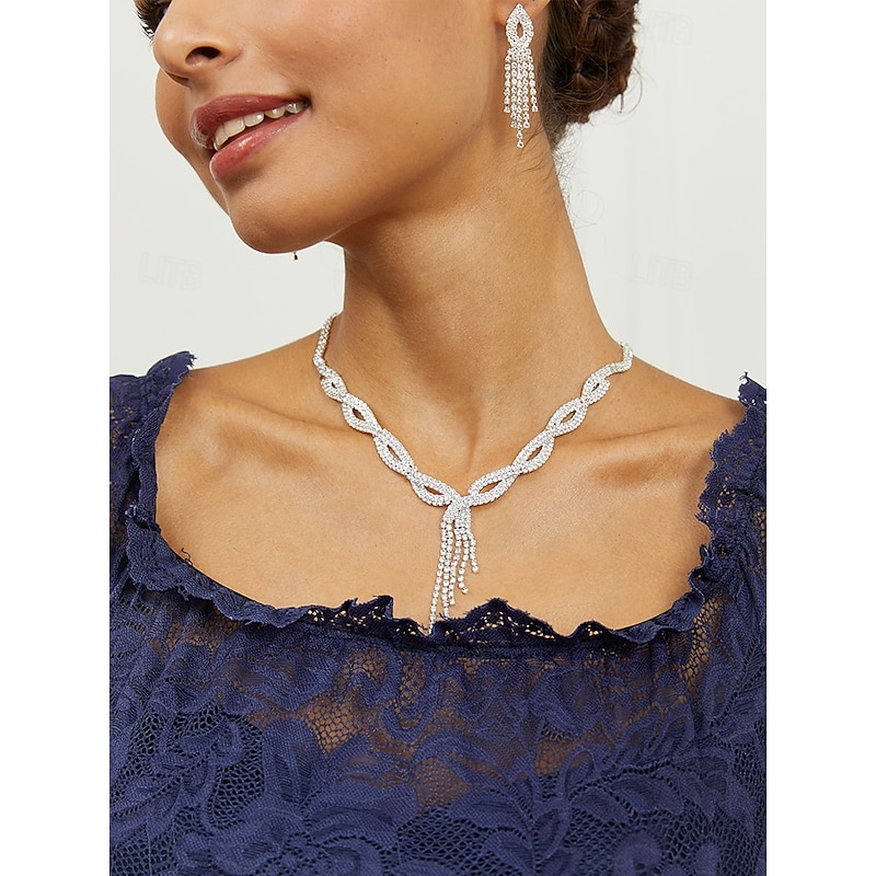 Elegant Crystal Rhinestone Necklace and Earrings Set - Luxurious Alloy with Zircon, Perfect for Bridal, Evening Wear, and Special Occasions2
