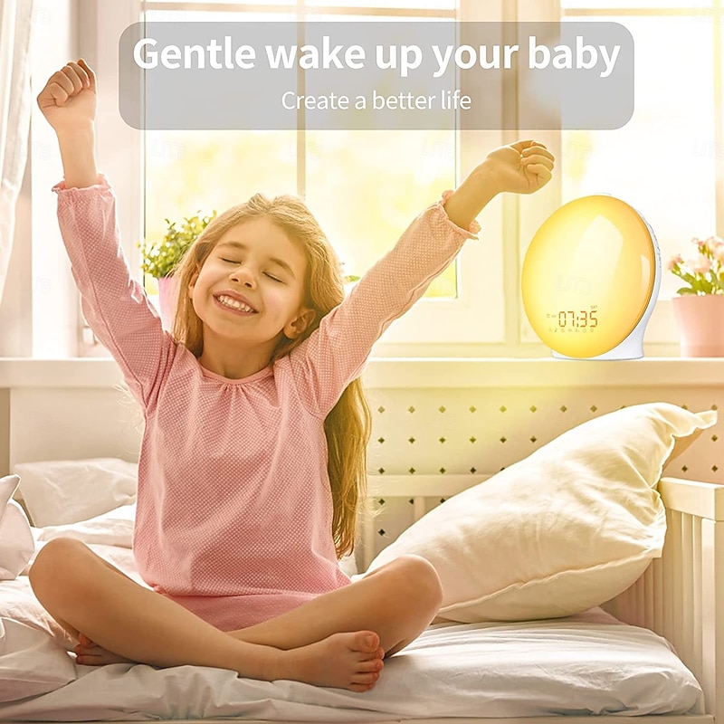 Sunrise Alarm Clock Wake Up Light, Daylight Alarm Clock Sunrise Sunset Simulation with Light Digital, 8 Natural Sounds, 14 Colour Light, 20 Brightness for Adults Childre3