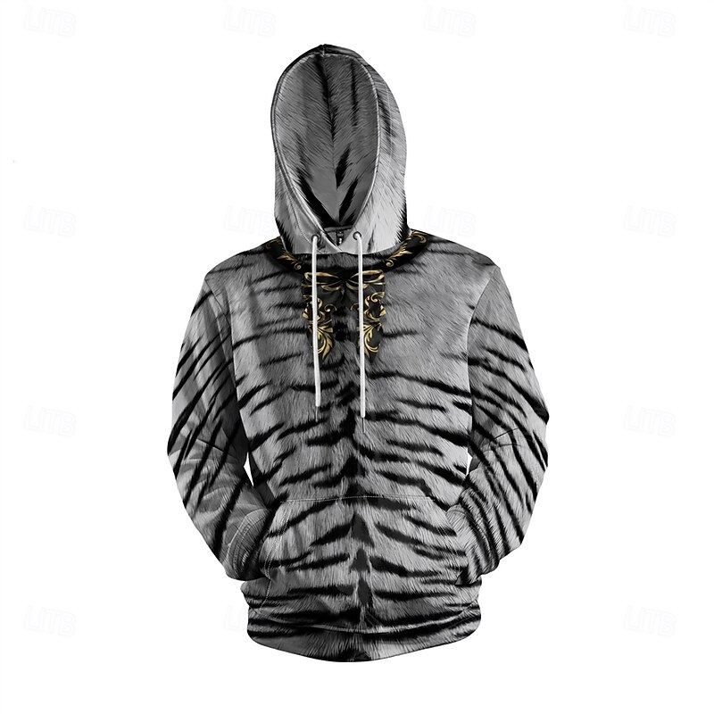 Men's Graphic Tiger Skin Hoodie Hoodies Sweatshirt Vacation Daily Long Sleeve Hooded Vacation Sports Outdoor Going out White Printing Winter Spring &  Fall Designer
