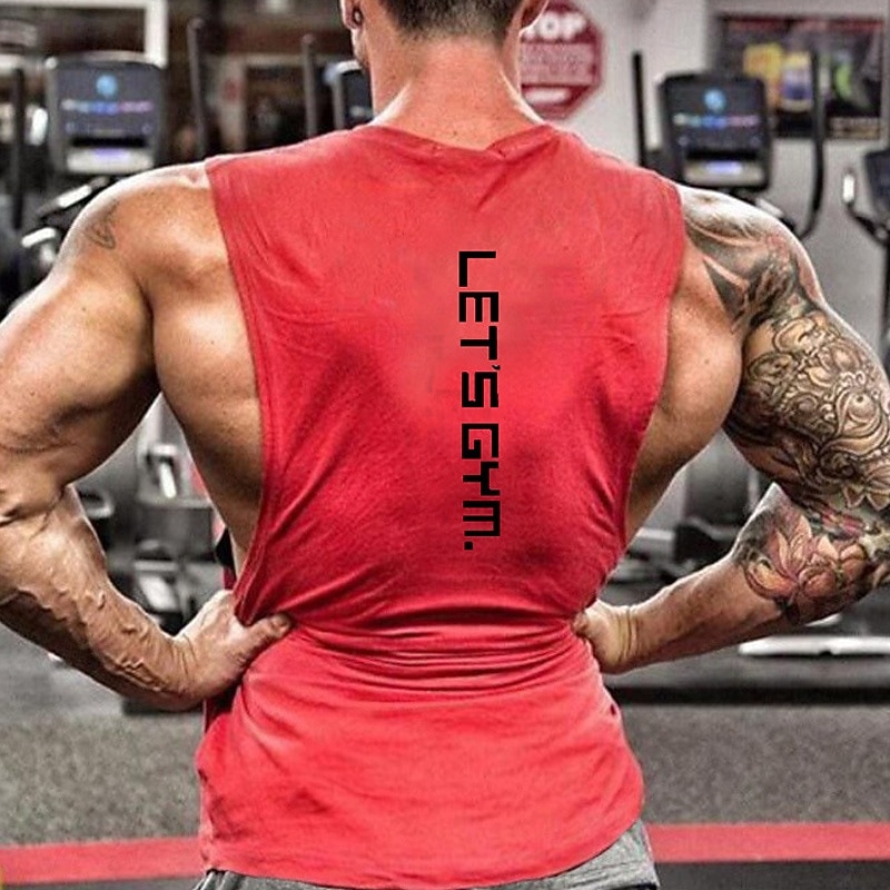 Men's Workout Tank Top Running Tank Top Gym Tank Top Sleeveless Vest / Gilet Casual Athleisure Letter Cotton Quick Dry Soft Breathable Gym Workout Walking Jogging Sportswear Activewear Black White Red2