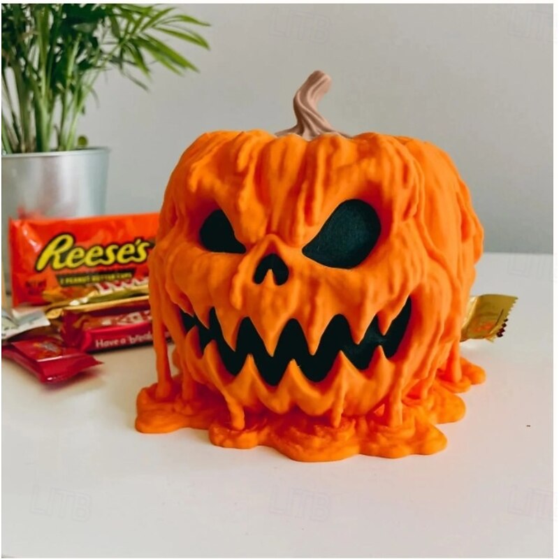 Melting Halloween Pumpkin Candy Bowl, Halloween Pumpkin Bowl with Lid, Melting Skull Candy Dish for Halloween Decorations, Scary for Halloween Decorations Supplies3