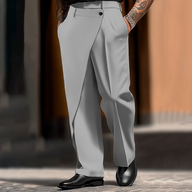 Men's Dress Pants Trousers Pocket Layered Straight Leg Plain Comfort Soft Full Length Outdoor Daily Going out Fashion Streetwear Black White Micro-elastic4