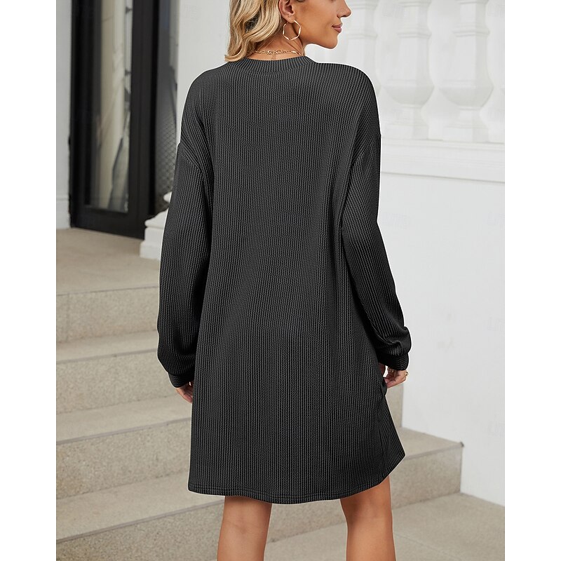 Women's Mini Dress Black Dress Cocktail Dress Formal Dress Shift Dress Fashion Modern Office Loose Fit Plain Long Sleeve Crew Neck Black Pink Sky Blue Beige Summer Spring Fall4