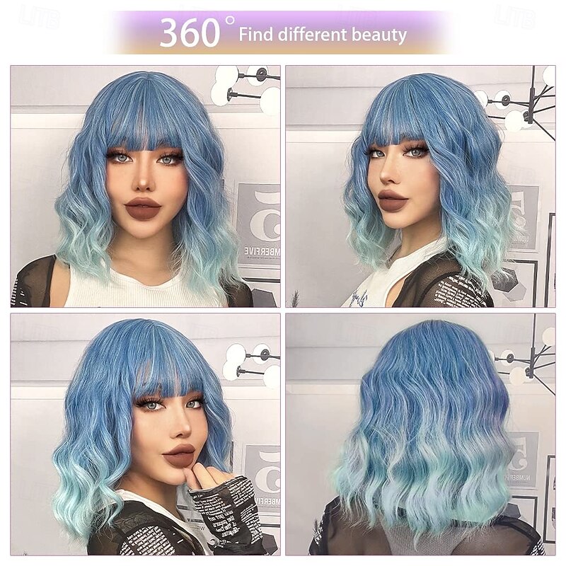 Wig Short Body Wavy Bob Wigs for Women With Bangs Shoulder Length Synthetic Cosplay Party Wig for Girls Daily Use Colorful Wigs2