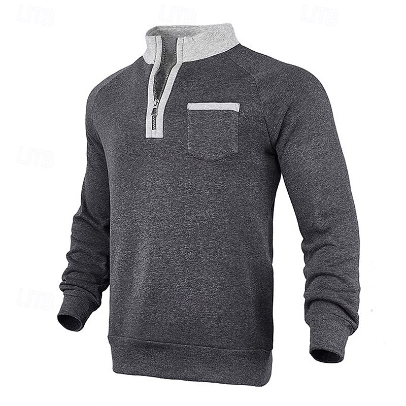 Men's Sweatshirt Quarter Zip Sweatshirt Black Navy Blue Fuchsia Light Grey Dark Gray Half Zip Color Block Patchwork Sports & Outdoor Daily Holiday Polyester Streetwear Basic Casual Spring & Fall 14