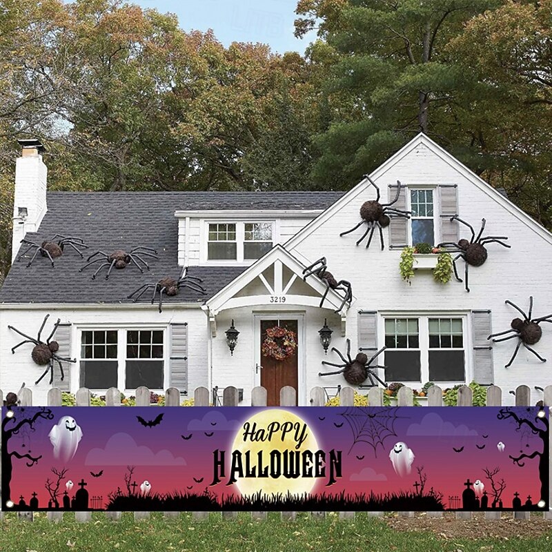 Happy Halloween Banner Halloween Party Signs Banner Decorations Giant Hallowmas Day Celebrate Supplies Fence Yard Porch Huge Sign Outdoor Decorations Photo Backdrop - Main Image