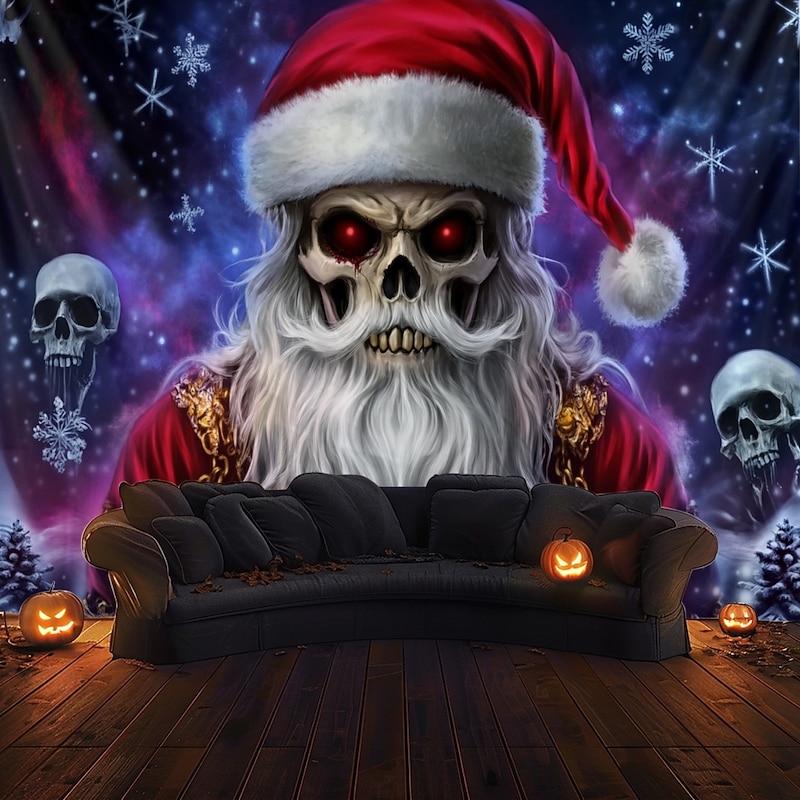 Hanging Tapestry Skeleton Christmas Santa Claus Wall Art Large Tapestry Mural Decor Photograph Backdrop Blanket Curtain Home Bedroom Living Room Decoration 12