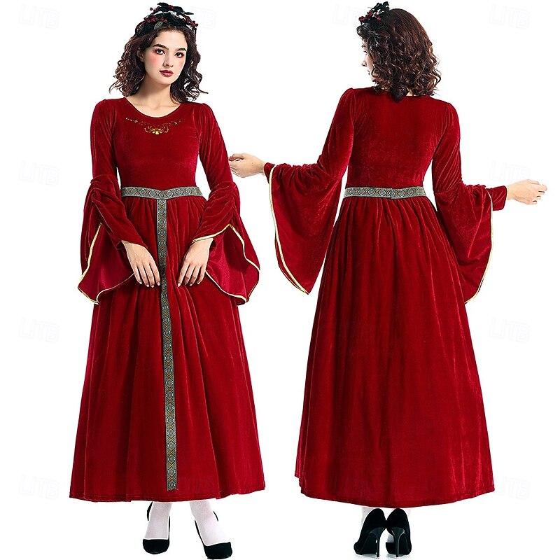 Medieval Renaissance Cocktail Dress Prom Dress Viking Outlander Fancy Dress Women's Celtic Fantasy Royal Halloween Carnival Masquerade LARP Ren Faire Festival Adults' Dress Cloak