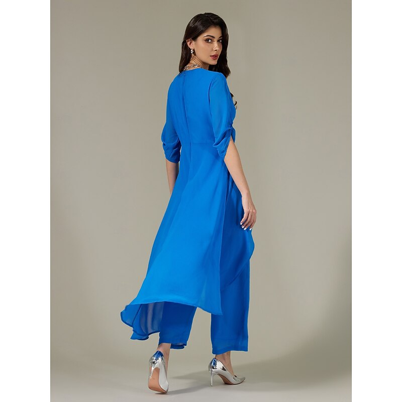 Chiffon Irregular Hem Split Sleeve Wide Leg Jumpsuit2