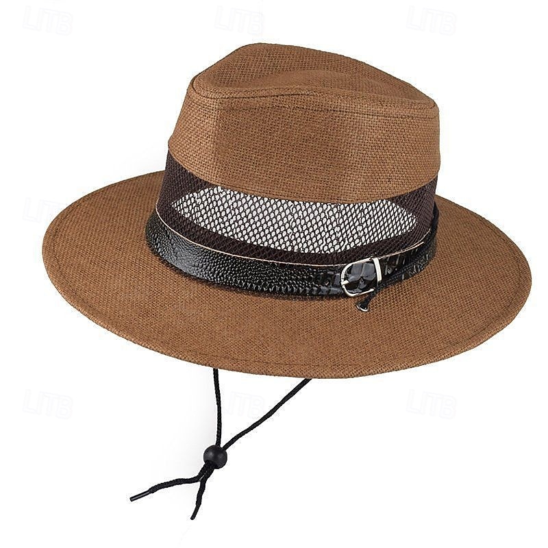 Men's Straw Hat Sun Hat Wild Brim Hat khaki Beige Linen Mesh Fashion Casual Street Daily Solid Color Adjustable Sunscreen Breathable2