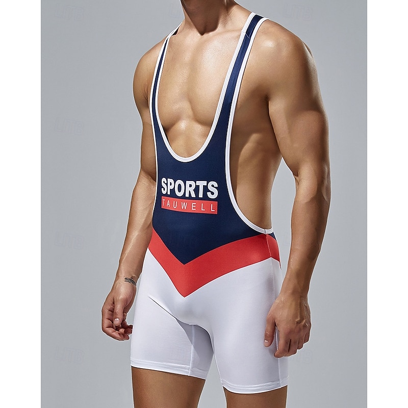 Men's Wrestling Suit Body Shaping Jumpsuit Shapewear Breathable Quick Dry High Stretch Summer Spring Polyester Outdoor Walking Jogging White Red3