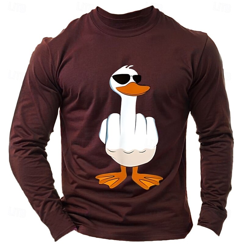 Men's Duck T Shirt Long Sleeve Shirt 100% Cotton Long Sleeve Graphic Shirt Light Heather Grey Black Wine Comfortable Tee Vacation Street Fashion Designer Clothing4