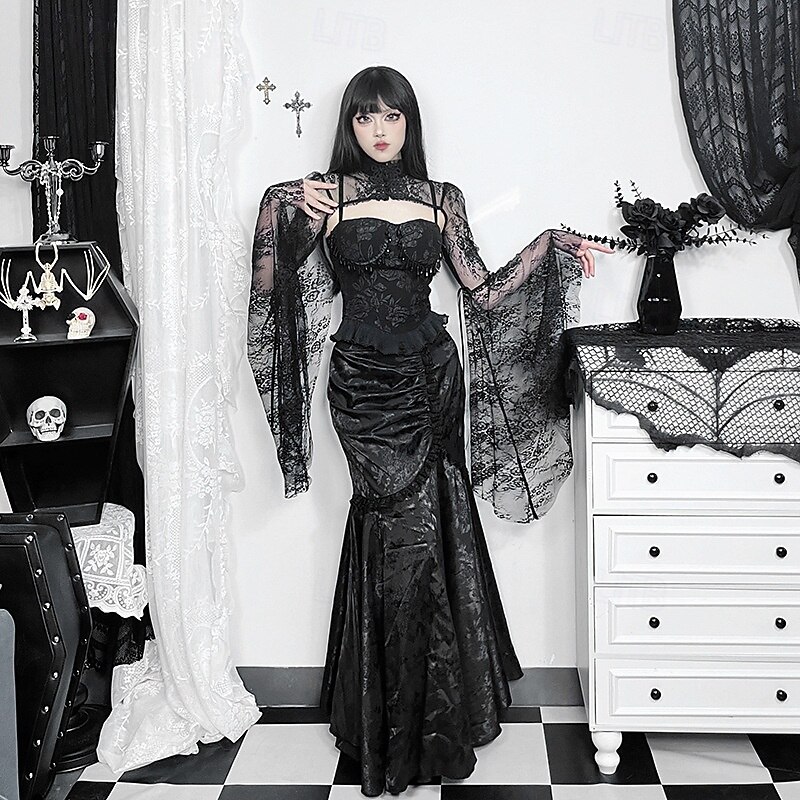 Punk & Gothic Skirt Witch Goth Girl Fancy Dress Women's Fantasy Walpurgis Night Halloween Carnival Masquerade Halloween Prom Festival Adults' Dress3