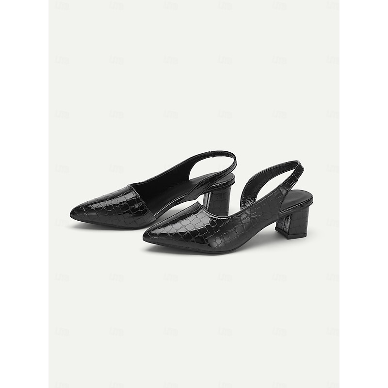 Women's Black and Brown Crocodile Print Pointed Toe Heels - Elegant Leather Pumps for Professional and Evening Wear2