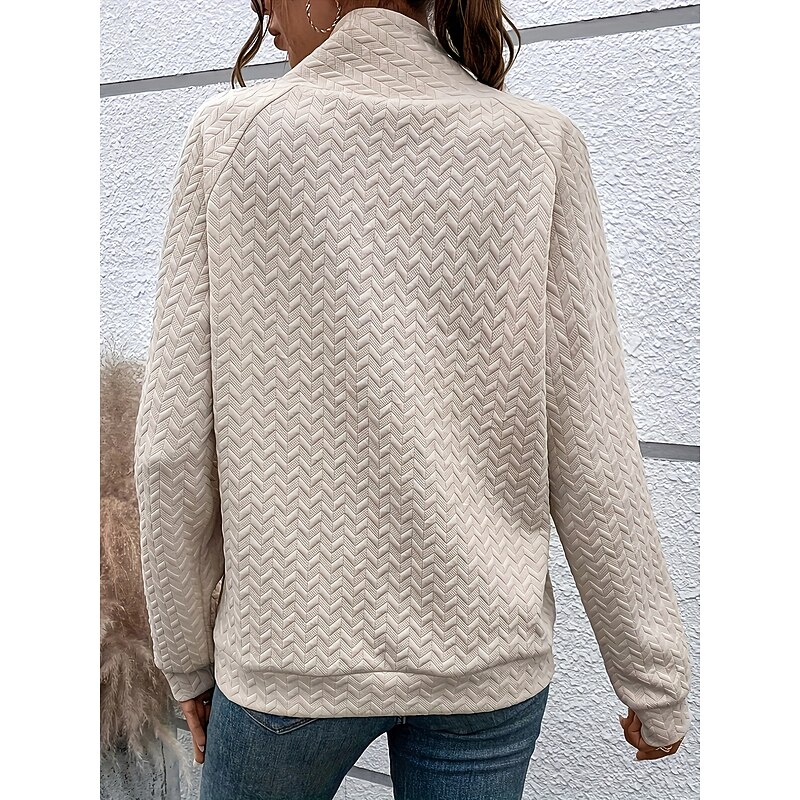 Women's Designer Sweatshirt Fashion Modern Plain Work Turtleneck Buttons Long Sleeve Khaki Spring Fall Winter2