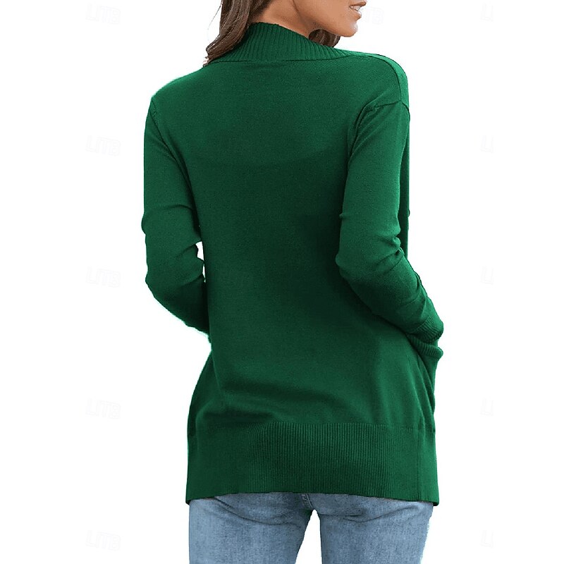 Women's Cardigan Casual Soft Solid Color Crew Neck Pocket Long Sleeve Regular Tops Knit Daily Black Green Spring Fall2