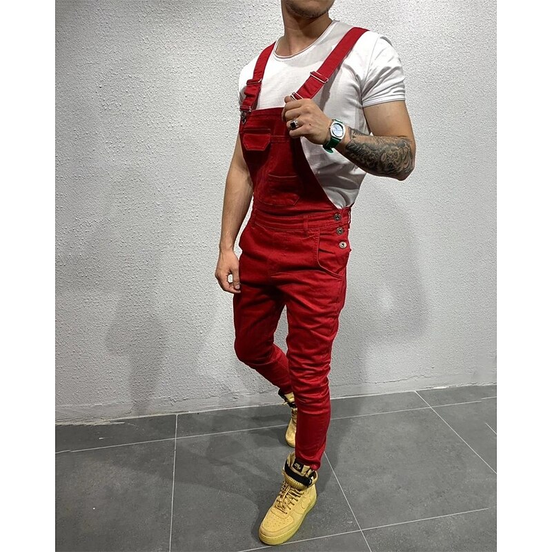 Men's Cargo Pants Tactical Pants Trousers Suspender Pants Pocket Plain Wearable Outdoor Daily Camping & Hiking Fashion Classic Black Red2