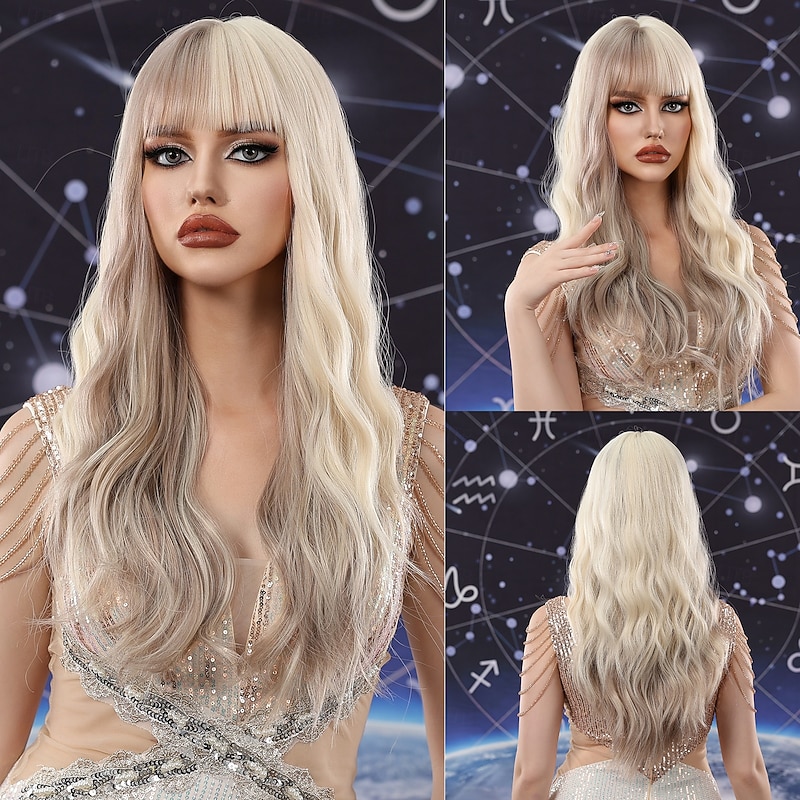 Synthetic Wig Uniforms Career Costumes Princess Curly Wavy Middle Part Layered Haircut Machine Made Wig 24 inch Light Brown Synthetic Hair Women's Cosplay Party Fashion Brown