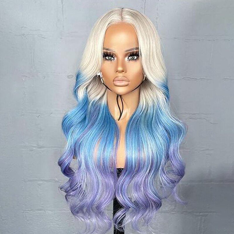 Remy Human Hair 13x4 Lace Front Wig Layered Haircut Brazilian Hair Wavy Multi-color Wig 130% 150% Density with Baby Hair Color Gradient Ombre Hair Glueless For Women Long Human Hair Lace Wig2