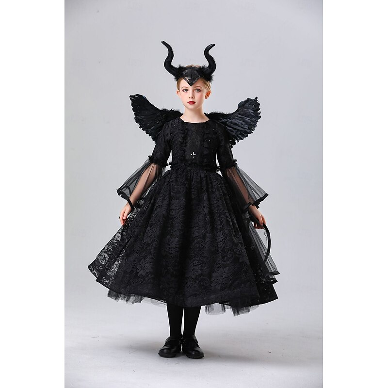 Witch Maleficent Halloween Dress Cosplay Costume Walpurgis Night Cosplay Kid's Girls' Carnival Masquerade Performance Party Halloween Easy Halloween Costumes Dress Up4