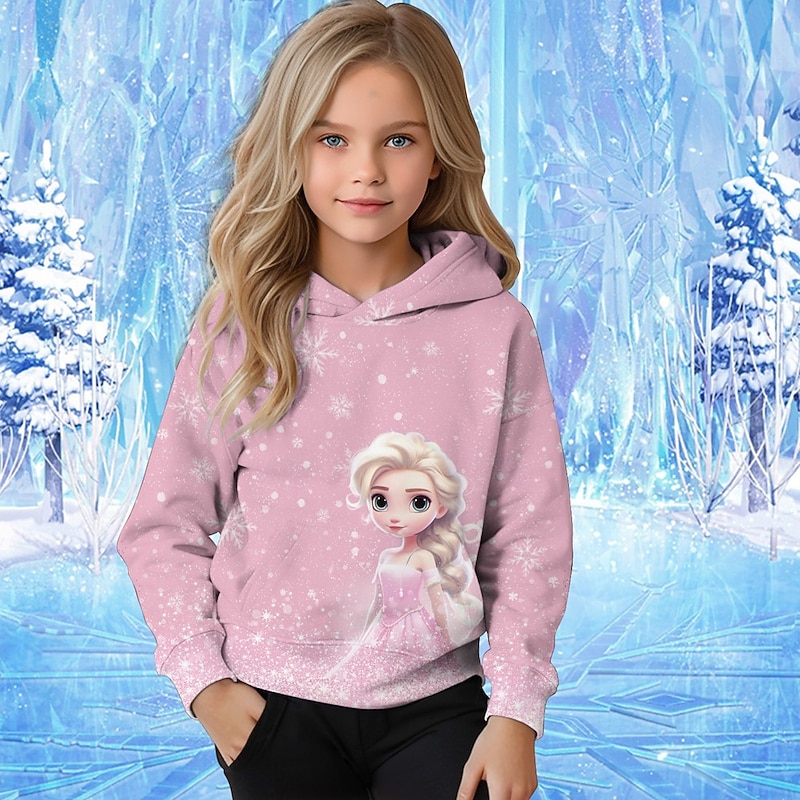 Girls' 3D Graphic Cartoon Snowflake Christmas Hoodie Hoodie Long Sleeve Fall Winter Fashion Adorable Basic Kids 4-12 Years Hooded Outdoor Casual Daily Regular Fit3