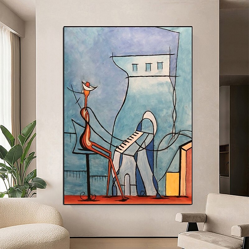 Handmade Abstract Piano Oil Painting large Music Room Art painting Modern Oil Painting of Abstract Figure - Pet portrait Dog portrait oil painting for  living room bedroom home decor