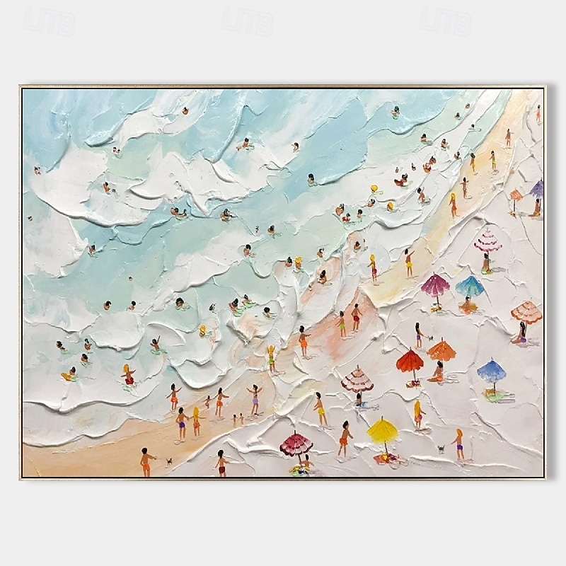 3D beach oil painting Handmade Abstract Coastal Oil Paintings On Canvas handmade Sunny Beach Painting in Blue and Beige Colors wave painting for bedroom Home And Office Wall Decor painting4