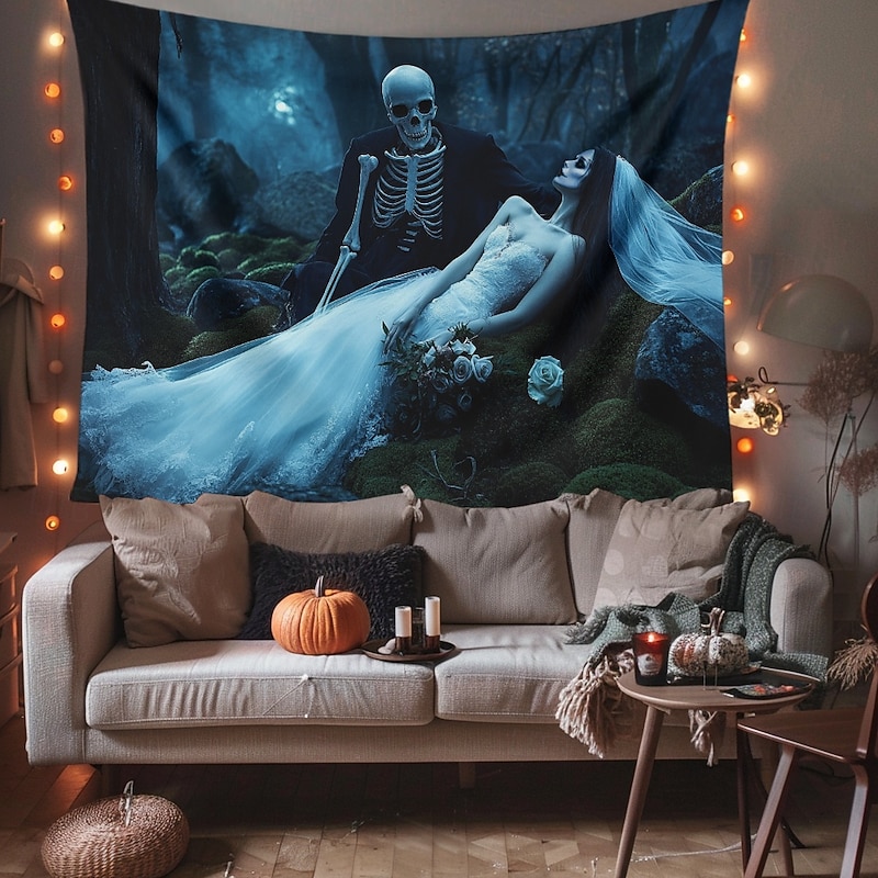 Hanging Tapestry Skeleton Bride Wall Art Large Tapestry Mural Decor Photograph Backdrop Blanket Curtain Home Bedroom Living Room Decoration3