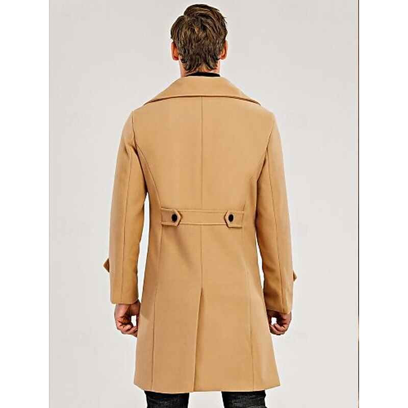 Men's Winter Coat Overcoat Peacoat Trench Coat Daily Vacation Fall & Winter 95% polyester 5% cotton Thermal Warm Outerwear Clothing Apparel Fashion Classic Plain Pocket Lapel Double Breasted2