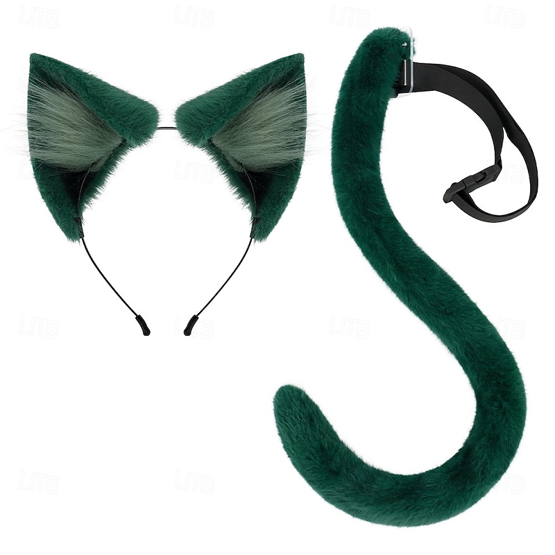 2Pcs Carnival Cats Dress up Kits Includes Cats Hairband Tail, Animal Cosplay Costume for Kid Carnival