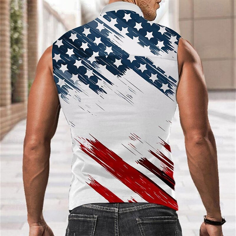Men's American / USA National Flag Shirt Western Shirt Cowboy Shirt Sleeveless Western Style Outdoor Work Causal Summer Spring Shirt Collar White2