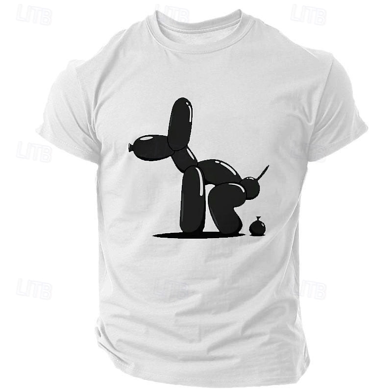 Men's Funny Pooping Balloon Dog Graphic T-Shirt Short Sleeve Novelty Tee