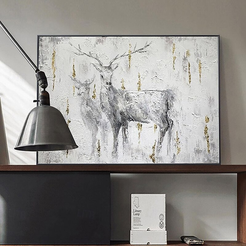 Handmade Oil Painting Canvas Wall Art Decoration Animal Oil Painting Black and White Style Abstract Sika Deer for Home Decor Rolled Frameless Unstretched Painting3
