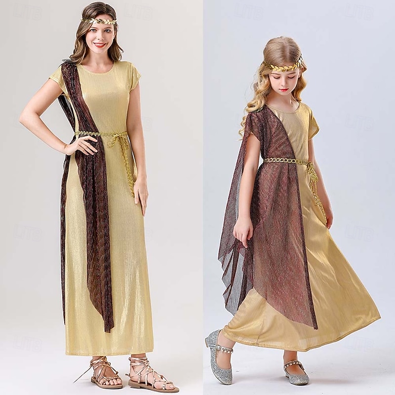 Goddess Carnival Costume Dress Halloween Group Family Costumes Kid's Adults' Women's Girls' Medieval Ancient Greek Rome Performance Party Halloween Carnival Easy Carnival Costume