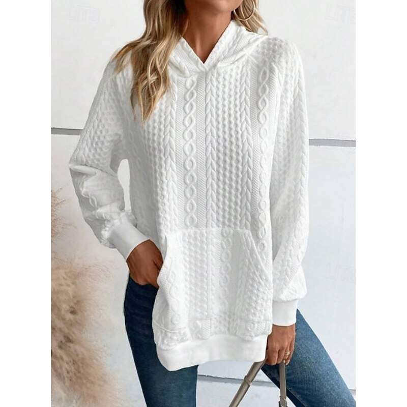Women's Hoodie Sweatshirt Fashion Work Dailywear Casual Hooded Pocket Loose Fit Long Sleeve White Fall Winter2