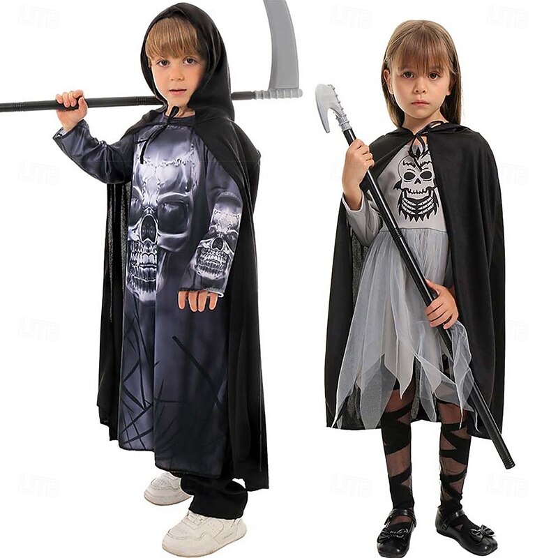 Grim Reaper Halloween Group Family Costumes Kid's Boys Girls' Scary Costume Performance Party Halloween Carnival Easy Carnival Costume2