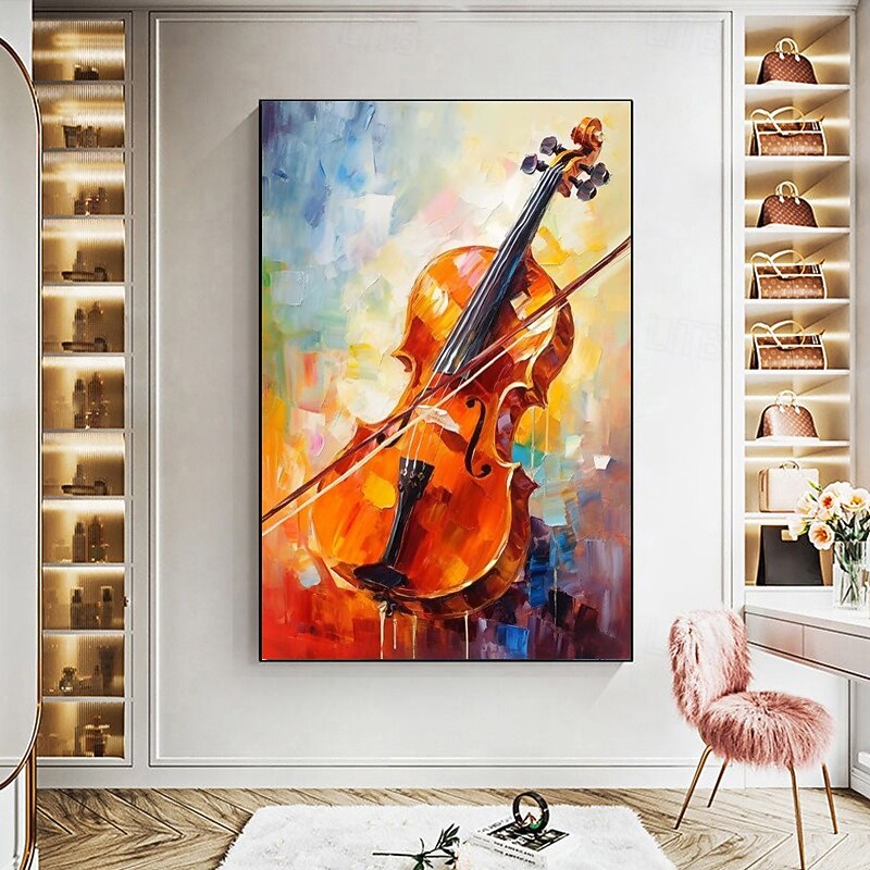 Handmade Oil Painting Canvas Wall Art Decoration Abstract Violin for Home Decor Rolled Frameless Unstretched Painting
