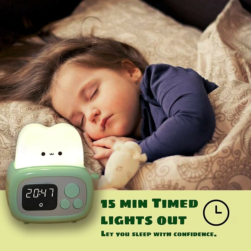 Toast Clock Timer Lamp Cute LED Bread Night Light with USB Dimmable Table Clock Alarm for Kids Soft Light4