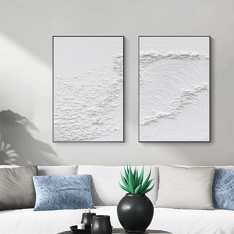 Handmade 3d white wave oil painting Wabi sabi oil painting handmade Wall Art Beige Abstract Painting Canvas A Pair Beige Texture wave painting Wall Art Neutral Abstract Wall Art Wall Decor3