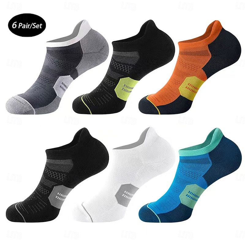 Men's 6-Pack Multi Packs Socks Ankle Socks Low Cut Socks Running Socks Casual Socks Black White Color Color Block Sports & Outdoor Daily Vacation Basic Medium Spring Fall Fashion Casual