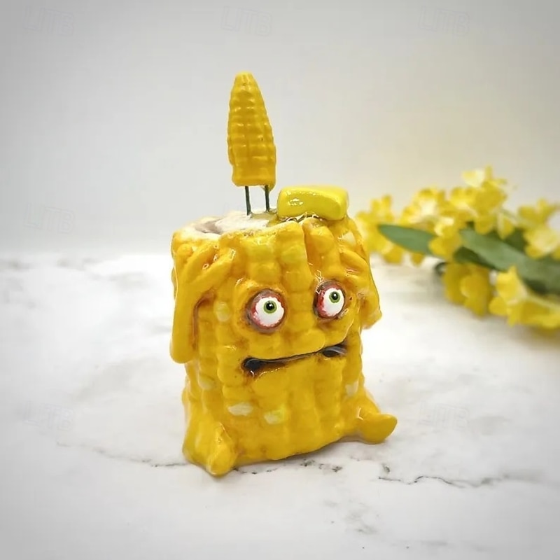 Cranky Carrot Figurine, Screaming Pickle, Handmade Cute Emotional Support Celery Broccoli Buddy, Miniature Scare Corn Sculpture for Desk Home Office Decoration3