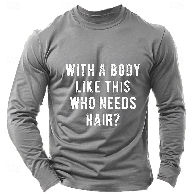 Men's Text / Number T Shirt Long Sleeve Shirt 100% Cotton Long Sleeve Graphic Shirt Light Heather Grey Black Wine Comfortable Tee Vacation Street Fashion Designer Clothing3