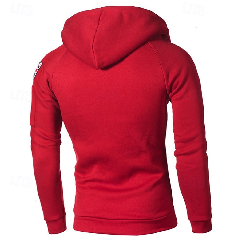Men's Hoodie Polar Fleece Quarter Zip Hoodie Black Red Light Grey Dark Gray Hooded National Flag Pocket Sports & Outdoor Daily Holiday Streetwear Basic Casual Fall & Winter Clothing Apparel Hoodies 8