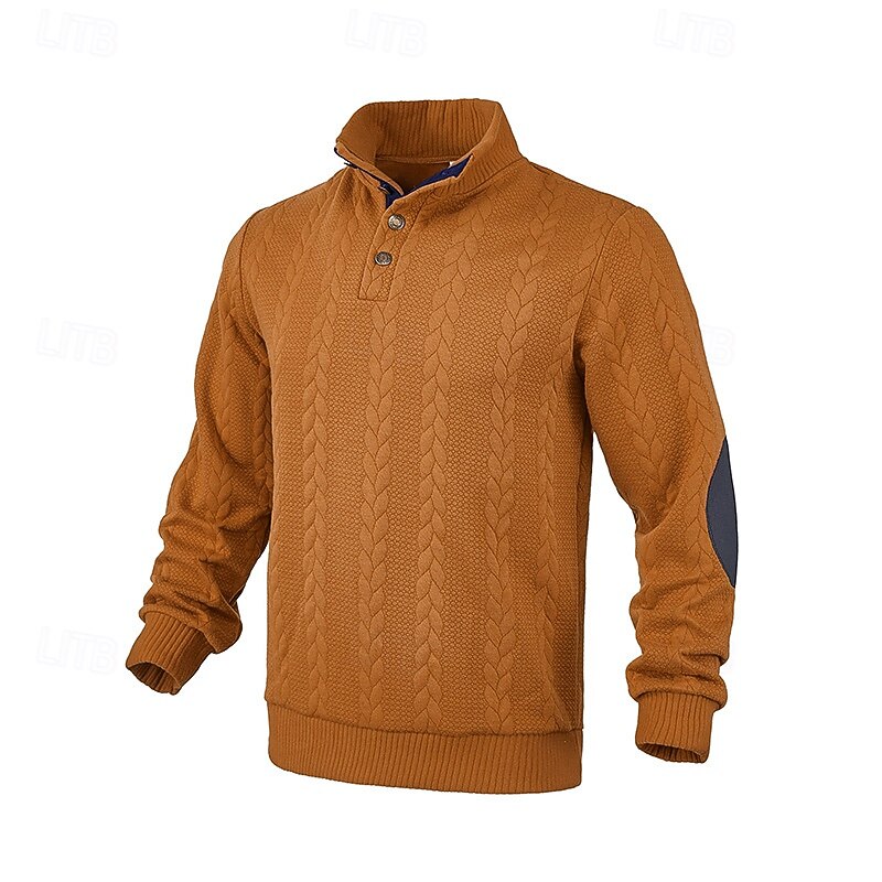 Men's Sweatshirt Black Yellow Khaki Dark Gray Standing Collar Color Block Jacquard Patchwork Ribbed Textured Sports & Outdoor Daily Holiday Polyester Textured Streetwear Basic Casual Fall & Winter3